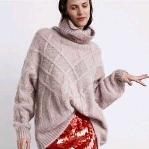 Zara Mauve Roll Neck Soft Wool Mohair Roll Neck Oversized Jumper S Fits Up To L